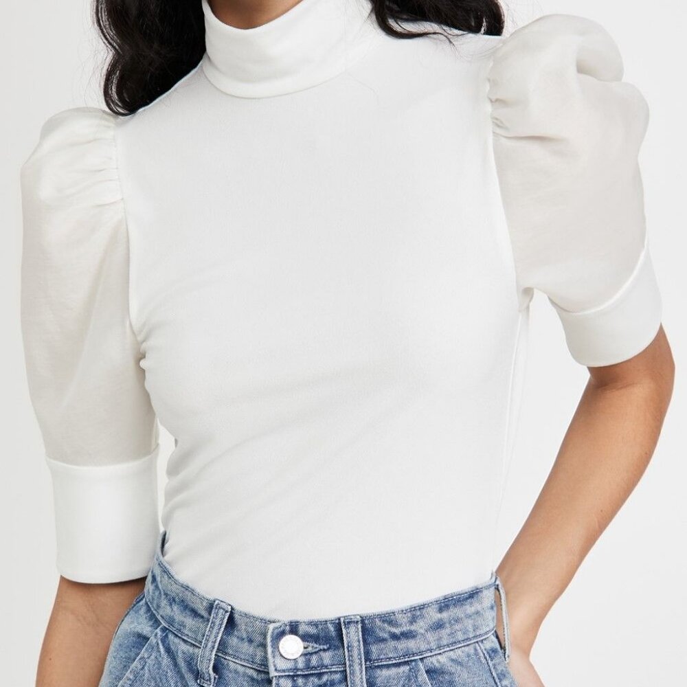 Alice & Olivia Turtleneck Short Puff Sleeve Top Sz M